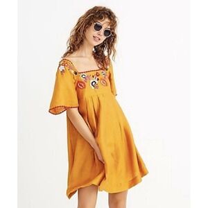 Madewell Yellow Embroidered Dress
